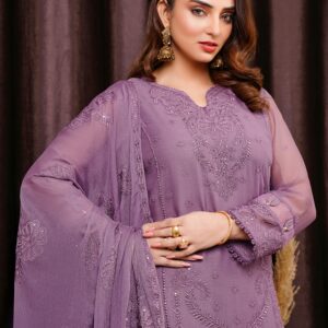 Lavender Embroidered Formal Suit with Dupatta