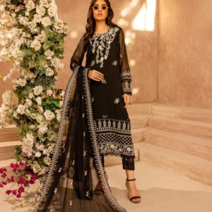 Black Luxury Embroidered 3-Piece Suit with Dupatta
