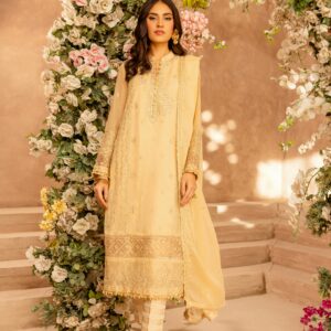 Golden Beige Embroidered Festive 3-Piece Suit